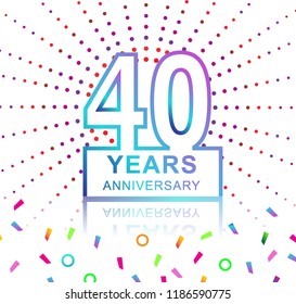 40th years anniversary celebration with colorful design with fireworks  and colorful confetti isolated on white background. for birthday celebration.