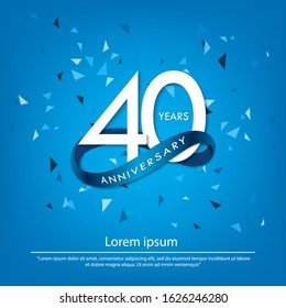 40th Years Anniversary Celebration Emblem. White Anniversary Logo Isolated With Blue Circle Ribbon. Vector Illustration Template Design For Web, Poster, Greeting Card And Invitation Card