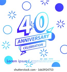 40th years anniversary celebration emblem. blue gradient anniversary logo with ribbon on Memphis style background, vector illustration template design for web, flyers, greeting card & invitation card