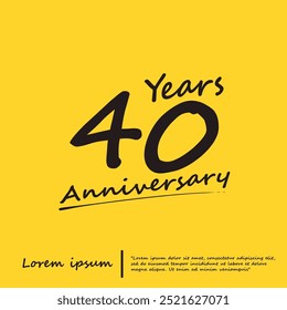 40o aniversário comemoração logotipo emblema isolado com arte de linha - escrita à mão em fundo amarelo. vetor ilustração modelo design para web, folhetos, cartaz, saudação