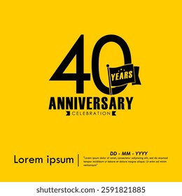 40th years anniversary celebration emblem. anniversary logo isolated with flag pole on yellow background. vector illustration template design for web, flyers, poster, greeting card