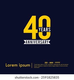 40th years anniversary celebration emblem. anniversary logo isolated with white ribbon on dark blue background. vector illustration template design for web, flyers, poster, greeting card 