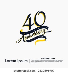 40th years anniversary celebration emblem. elegant anniversary logo isolated with ribbon on white background. vector illustration template design for web, flyers, poster, greeting card