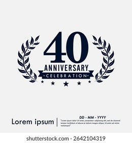 40th years anniversary celebration emblem. congratulations anniversary logo isolated with ribbon and laurel wreath on white background. vector illustration template design for web banner