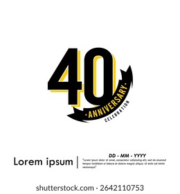 40th years anniversary celebration emblem. congratulations anniversary logo isolated with ribbon on white background. vector illustration template design for web, flyers, poster, greeting card
