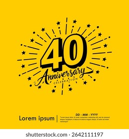 40th years anniversary celebration emblem. congratulations anniversary logo isolated with ribbon and starburst on yellow background. vector illustration template design for web banner