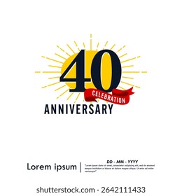 40th years anniversary celebration emblem. congratulations anniversary logo isolated with red ribbon and starburst on white background. vector illustration template design for web banner