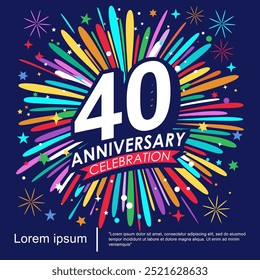 40th years anniversary celebration logo isolated with ribbon, stars and fireworks sparkle twinkle. vector illustration template design for web, flyers, poster, invitation card or greeting card