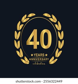 40th Years Anniversary celebration. Vector Template festive illustration Golden Color,. Birthday or wedding party event decoration.