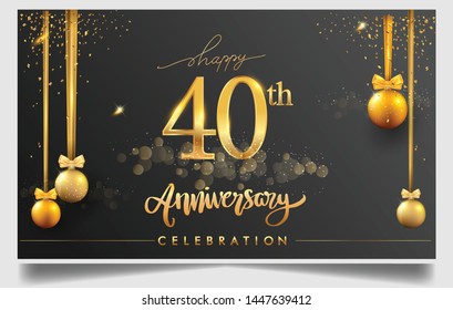 40th years anniversary design for greeting cards and invitation, with balloon, confetti and gift box, elegant design with gold and dark color, design template for birthday celebration.