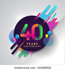 40th Years Anniversary Logo With Colorful Abstract Background, Vector Design Template Elements For Invitation Card And Poster Your Forty Birthday Celebration.