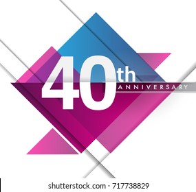 40th years anniversary logo with geometric, vector design birthday celebration isolated on white background.
