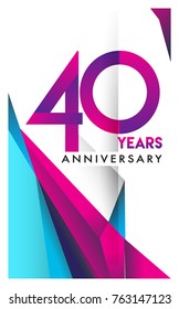 40th years anniversary logo, vector design birthday celebration with colorful geometric isolated on white background.