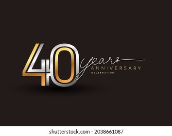 40th years anniversary logotype with multiple line silver and golden color isolated on black background for celebration event.