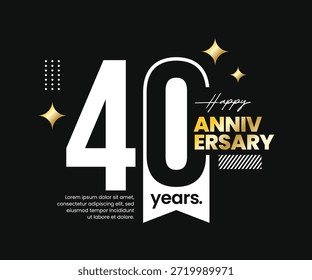 Logotipo vetorial de 40 anos com espaço negativo. Moderno, limpo, minimalista, estilo plano. Para logotipo, ícone, convite, aniversário, cartão de saudação e evento de celebração, momento precioso
