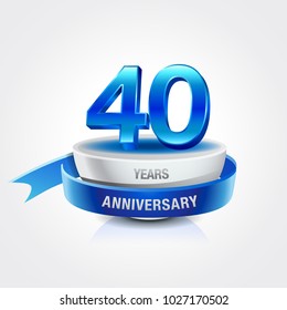 40th years blue anniversary logo celebration with ring and ribbon.