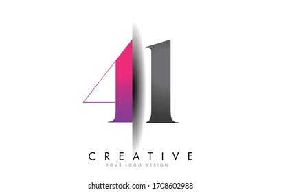 41 4 1 Grey and Pink Number Logo with Creative Shadow Cut Vector Illustration Design.