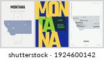 41 of 50 sets, US State Posters with name and Information in 3 Design Styles, Detailed vector art print Montana map