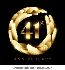 41 Anniversary Celebration Design. Elegance Golden Color Isolated On Black Background. Classic logo Vector Design For Greeting Card and Invitation Card.