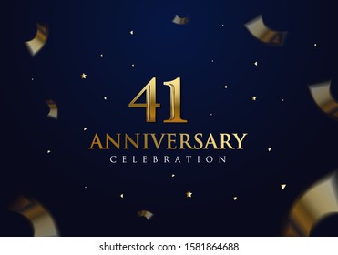  41 Anniversary celebration design on luxury royal blue background with stars, glitters and streamer ribbons. Vector festive illustration. Birthday or wedding party event decoration.