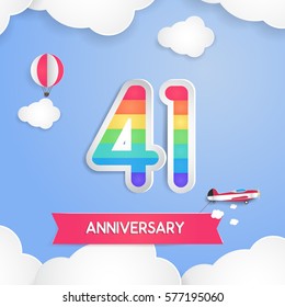 41 Anniversary Celebration Logo with Rainbow Colored and using Paper Art Design Style