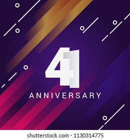 41 Anniversary celebration logotype with paper cut style font number isolated on colorful background