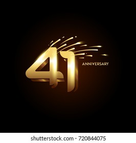 41 Anniversary with fireworks and shiny gold on dark background.Greeting card, banner, poster