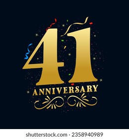 41 Anniversary luxurious Golden color 41 Years Anniversary Celebration Logo Design Template