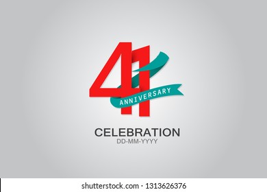 41 anniversary Red logo with Tosca ribbon. template design for web, game ,Creative poster, booklet, leaflet, flyer, magazine, invitation card - Vector