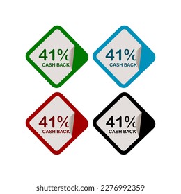 41% Cash Back, Campaign, Promotion , Product Label, Infographics Flat Icon, Peeling Sticker, Sign Isolated on White Background