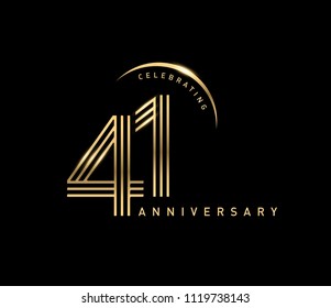 41 celebrating anniversary logo with golden ring isolated on black background, vector design for greeting card and invitation card.