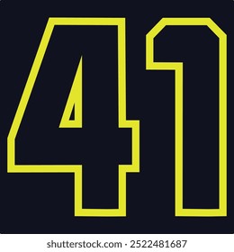 41 Classic Vintage Sport Jersey Uniform numbers in black with a black outside contour line number on white background for American football, Baseball and Basketball or soccer for shirt