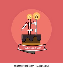 41 Colorful Birthday Candles number, Anniversary Logo Design Isolated on Pink Background