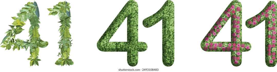 41, design made from green grass, leaves and flower, .suitable for birthday, anniversary and memorial day templates, go green concept	
