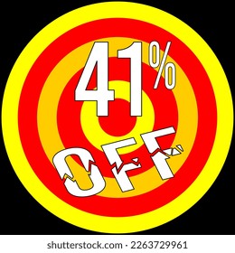 41% de descuento, objetivo en rojo y amarillo sobre fondo negro.