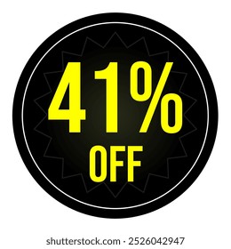 41% discount tag, black and yellow round shape, perfect for marketing promotions and retail sales