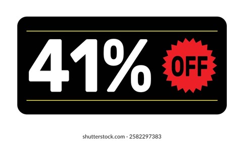 41% discount tag icon vector Black, white and rad design rectangular shape