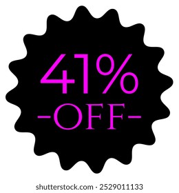 41% discount tag, magenta and black. Marketing promotions, retail sales. modern offer tag. Minimalist label