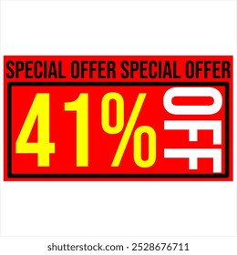 41% discount tag, red and yellow rectangular shape, perfect for commerce, marketing promotions and retail sales