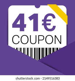 41 Euro Coupon promotion sale for a website, internet ads, social media gift 41 off discount voucher. Big sale and super sale coupon discount. Price Tag Mega Coupon discount with vector illustration.