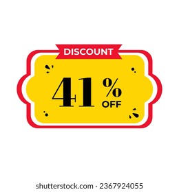 41%, forty one percent. Discount banner shape. Sale coupon. Red and yellow tag. Special offer badge. Modern concept design. Tag with offer badge. Vector