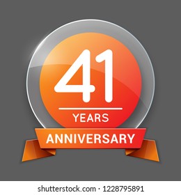 41 / Forty One Years Anniversary Logo with Glass Emblem Isolated. 41st Celebration. Editable Vector Illustration.