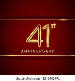 41 / Forty One Years Anniversary Logo with Shiny Golden Number on Red Background Isolated. 41st Celebration Event. Can Use for Poster, Invitation and Greeting Card. Easily Editable Vector.