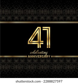 41 Golden Double Line Number. 41 Anniversary invitation cover with glitter separated by golden double lines on a black background