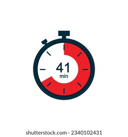 41 minutes, 41 min stopwatch vector icon. Stopwatch icon in flat style on a white background. Vector