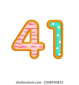 41 number sweet glazed doughnut vector illustration