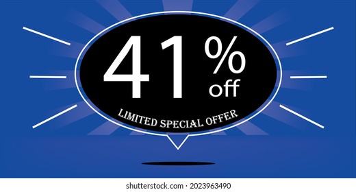 41% off black balloon and blue, for limited special offer, blue banner for special offers of promotions