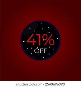 41% de desconto. Preto e vermelho com estrelas. Promoções de compras, Vendas de lojas. Design de vetor de marca. Quarenta e um por cento de desconto.