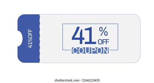 41% off coupon vector. Forty one percent discount coupon. Blue and gray colors.  Perforated coupon. White background.
