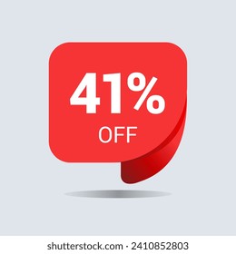 41% off discount, forty one percent chat balloon. Special offer sale red tag. Concept of the price list for discounts. Advertising campaign, sales, label offer. Vector illustration.